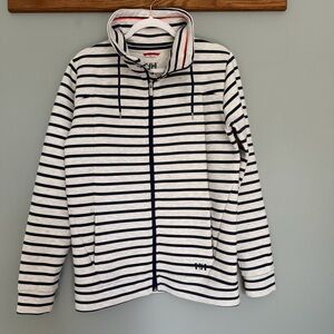 Helly Hansen Blue Gray Striped Funnel Neck Zip Up Sweatshirt Jacket Preppy